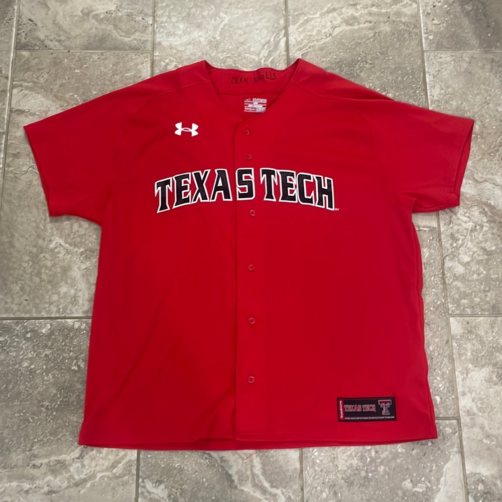 Under Armour Men’s Texas‎ Tech  Red Baseball Jersey Sz 2XL